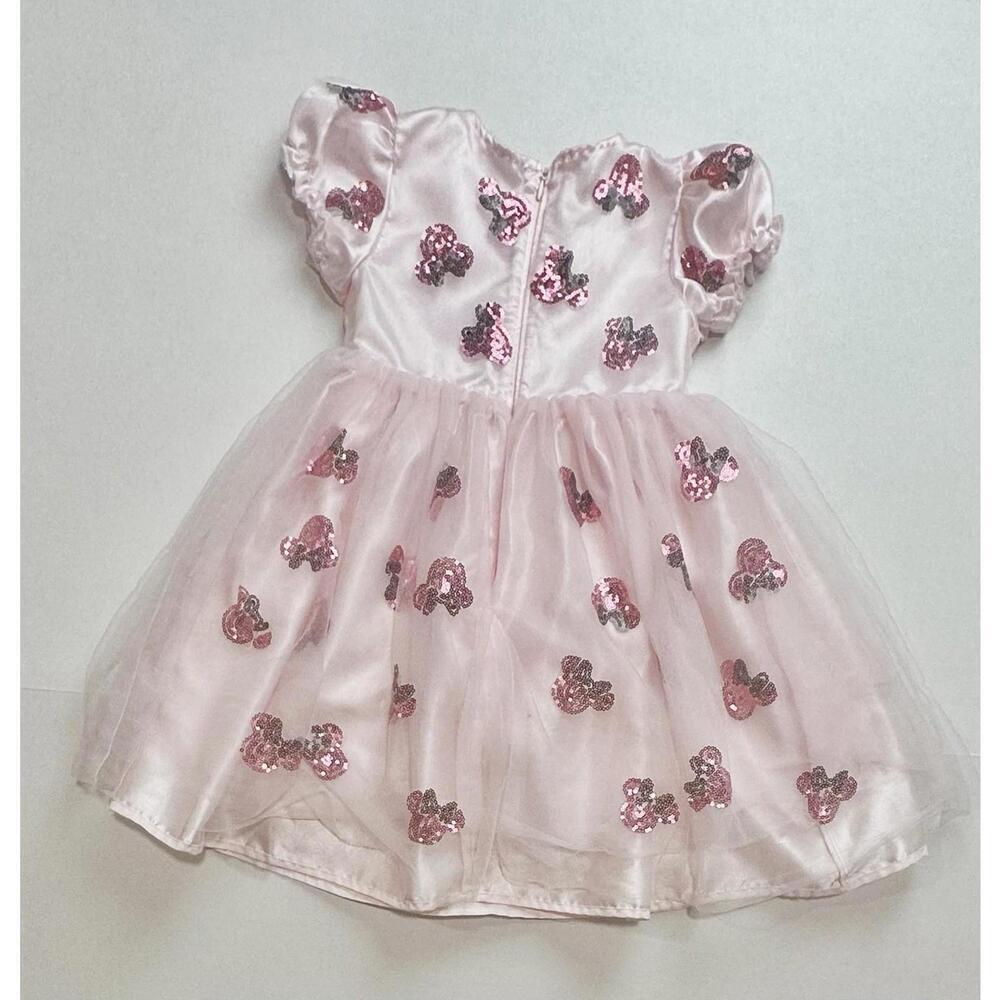 Disney Minnie Mouse Girls Dress Fit & Flare Puff Sleeve Tulle Sequin Pink 5/6 - Picture 15 of 15